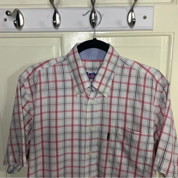 Barbour Men’s Size Medium The Sporting Shirt Short Sleeve Lightweight Plaid Blue - Picture 2 of 7